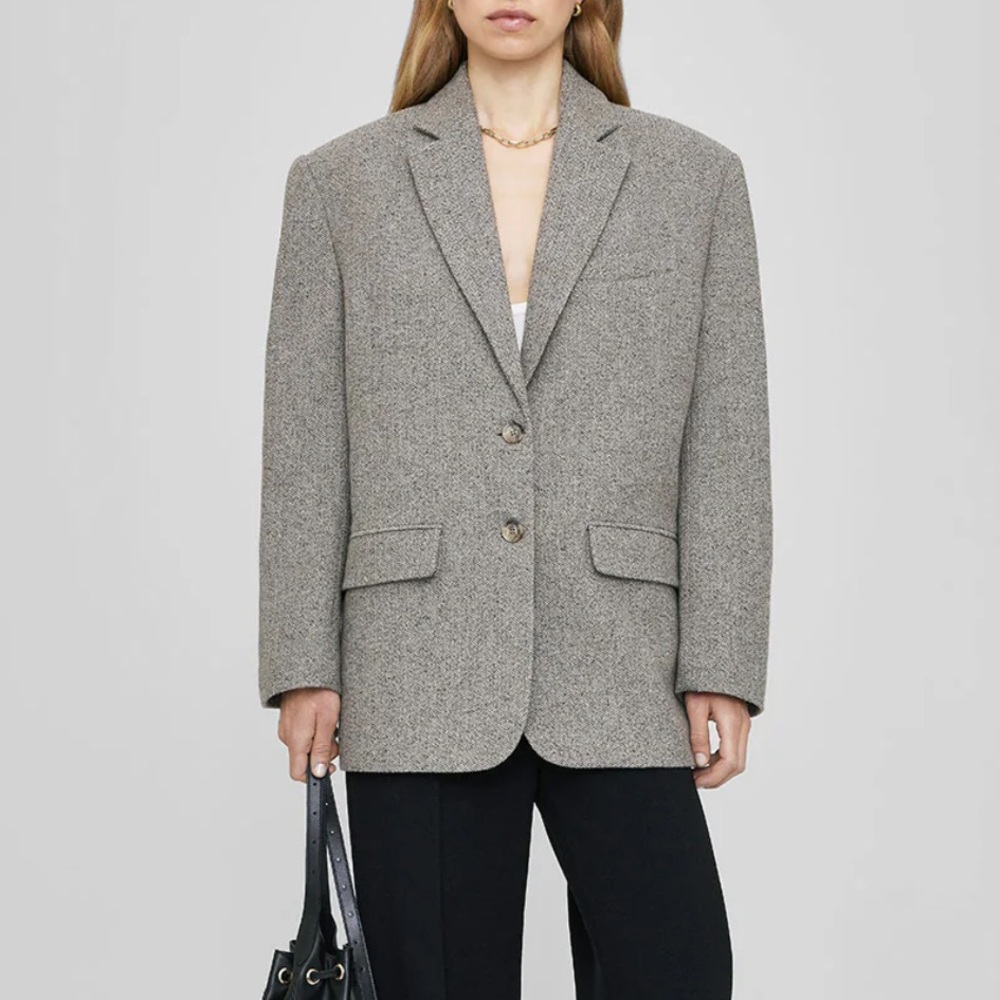 Anine Bing Quinn Blazer Textured Gray Suit Jacket small - Picture 5 of 16